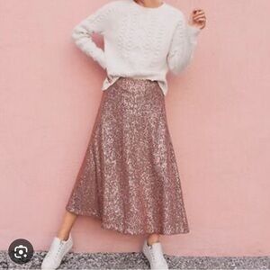 LOFT rose gold sequin midi skirt size 10